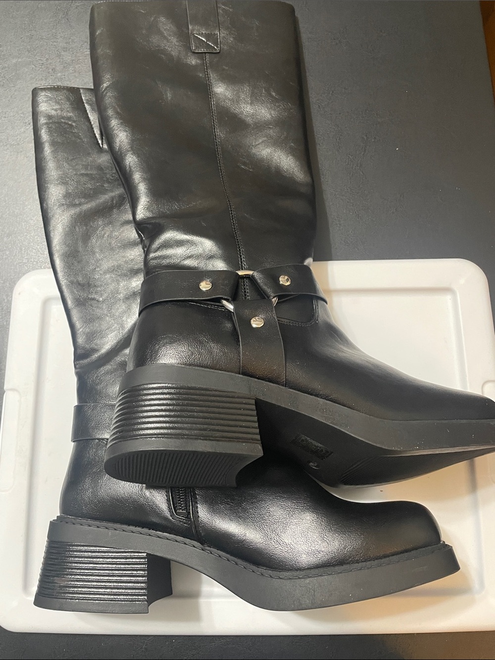 Classic Black Leather Mid-Calf Boots w buckle & zipper Rebecca Minkoff Sz. 9 NEW